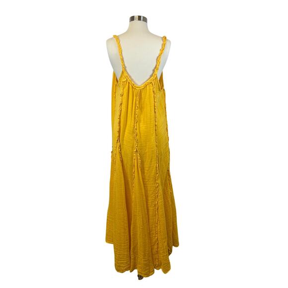Free People McKinley Gauze Ruffle Flowy Maxi Dress Banana Yellow Women's  L NWT - Picture 7 of 11